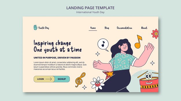 PSD grátis página de destino do dia internacional da juventude