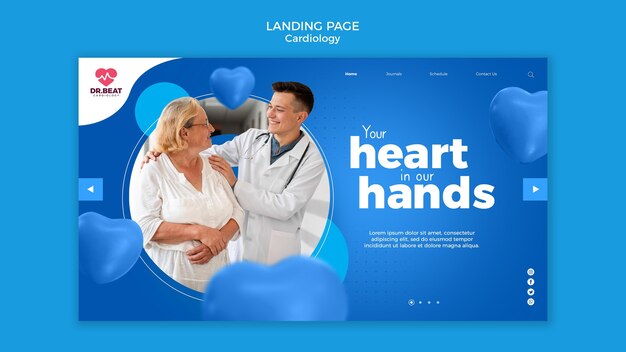 Página de destino do médico e paciente em cardiologia
