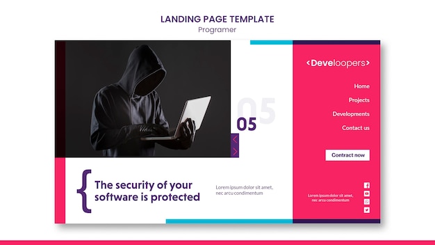 PSD grátis página de destino do modelo de anúncio do programador