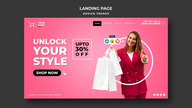 Página de destino do modelo de mulher de compras