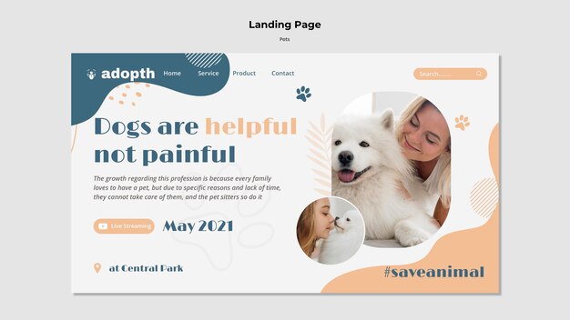 Página de destino para adoção de animais de estimação