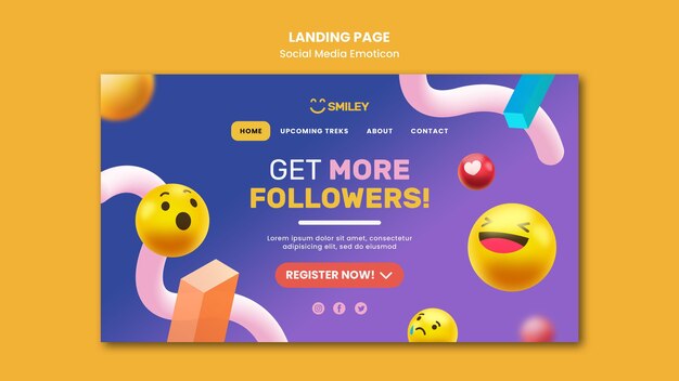 Página de destino para emoticons de aplicativos de mídia social