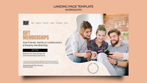 Página de destino para workshops e aulas de profissão