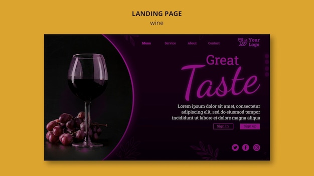 Página de destino promocional do vinho