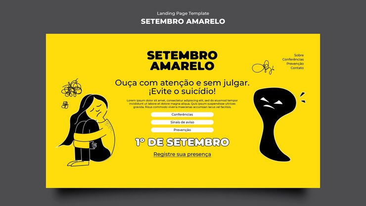 PSD grátis página de destino setembro amarelo desenhada à mão