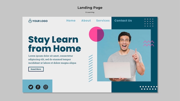 PSD grátis página inicial com o conceito de e-learning