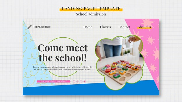 Página inicial de admissão à escola de design plano