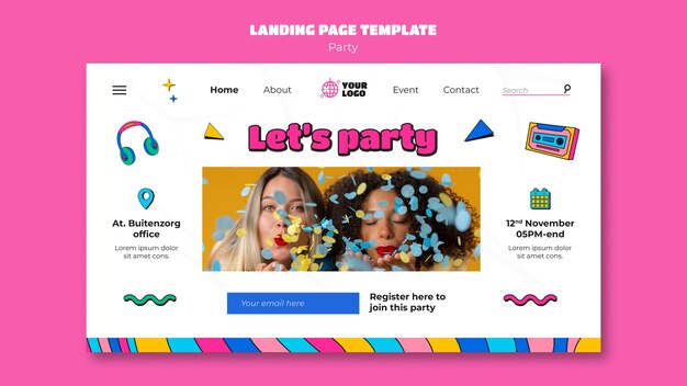 Página inicial de celebração de festa de design plano