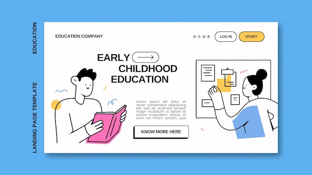 PSD grátis página inicial do conceito de educação desenhada à mão