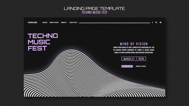 PSD grátis página inicial do techno music fest