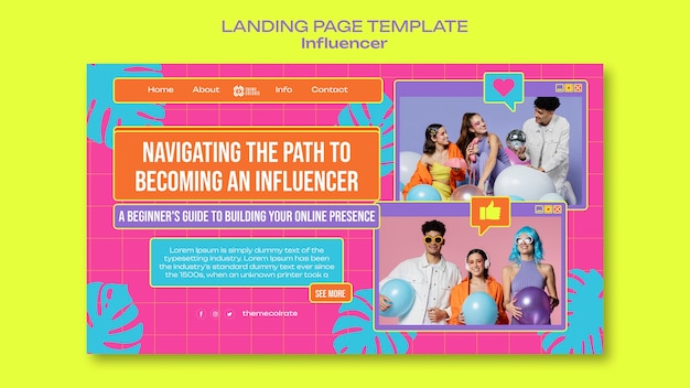 Página inicial do trabalho de influenciador de design plano