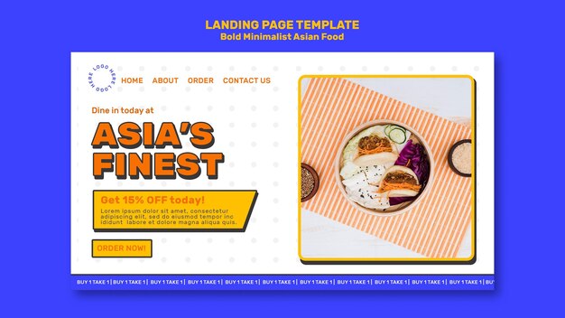 PSD grátis página inicial ousada de comida asiática minimalista