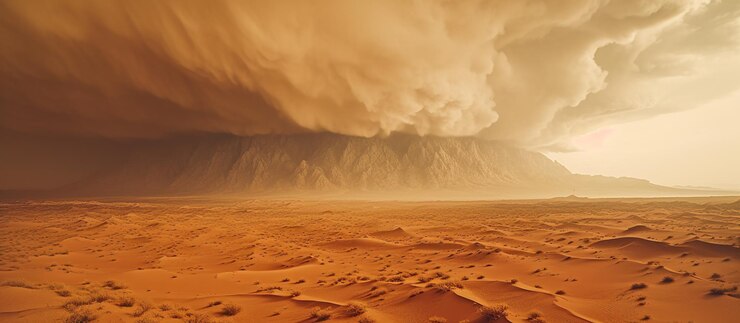 PSD grátis paisagem do deserto com uma tempestade de areia generative ai