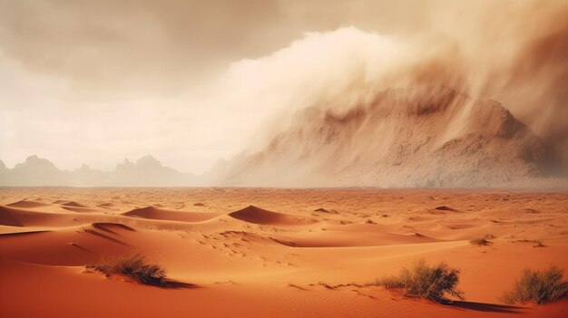 Paisagem do deserto com uma tempestade de areia Generative AI