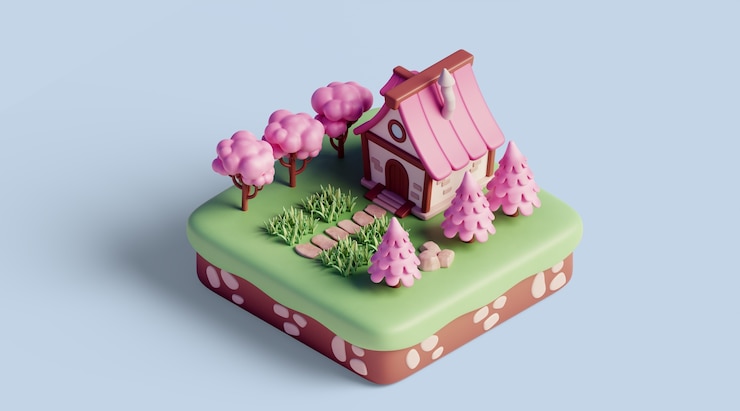 PSD grátis paisagem isométrica 3d com elementos da natureza
