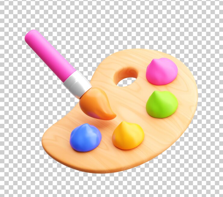 PSD grátis paleta de arte 3d com ícone de pincel para crianças e aprendizagem criativa
