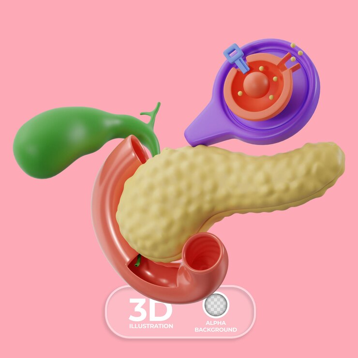 PSD grátis pâncreas com ilustração de células 3d