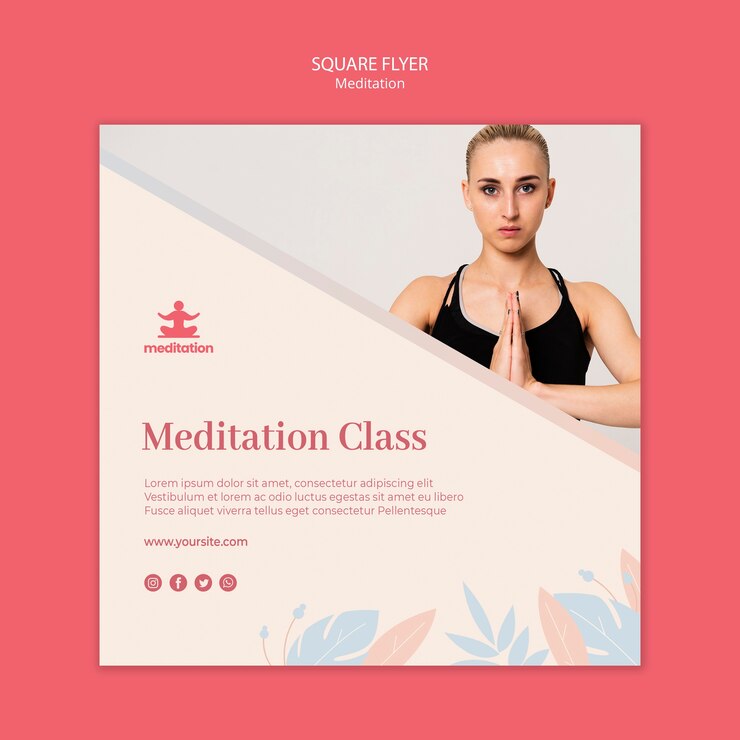 PSD grátis panfleto de aulas de meditação com foto de mulher exercitando