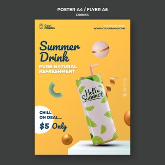 Panfleto de bebidas de verão puro refresco