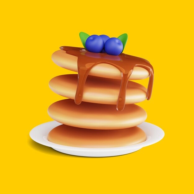 Panqueca com mel pingando 3d render ilustração isoladaxAof café da manhãxA