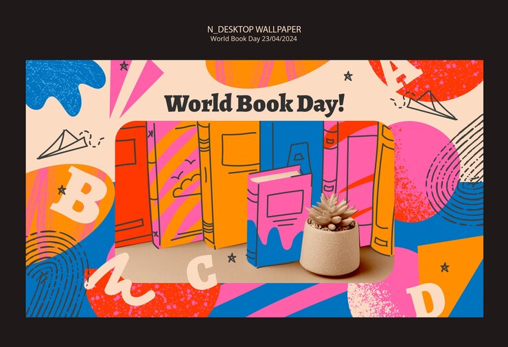 PSD grátis papel de parede de mesa para a celebração do dia mundial do livro