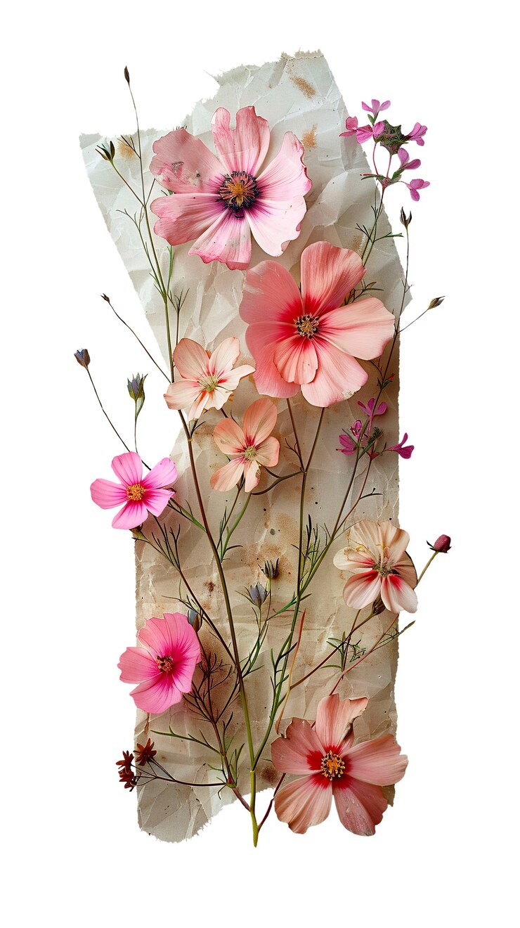 PSD grátis papel rasgado com flores isoladas