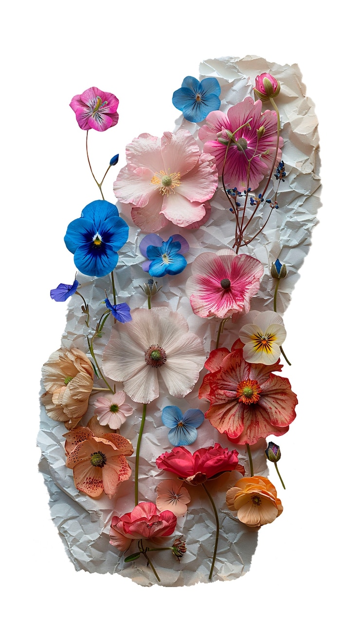 PSD grátis papel rasgado com flores isoladas