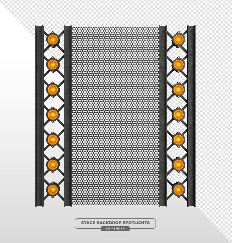PSD grátis parede de iluminação com spotlights par laterais e renderização 3d do centro da malha