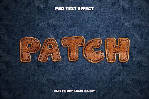 PSD grátis patch de couro em jeans efeito de texto editável