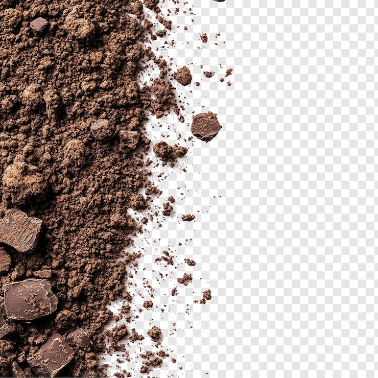 PSD grátis pedaços de chocolate triturados e textura em pó