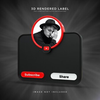 Perfil de ícone de banner brilhante no design de rótulo de renderização em 3d do youtube preto