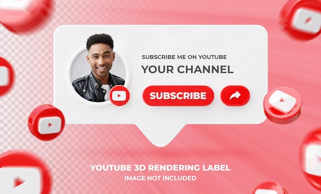 Perfil de ícone de banner no modelo de etiqueta de renderização 3d do youtube