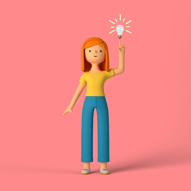 Personagem 3D feminina tendo uma ideia