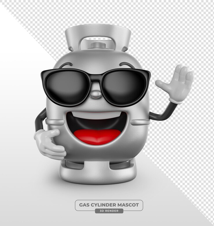 PSD grátis personagem de cilindro de gás fresco com óculos de sol render 3d