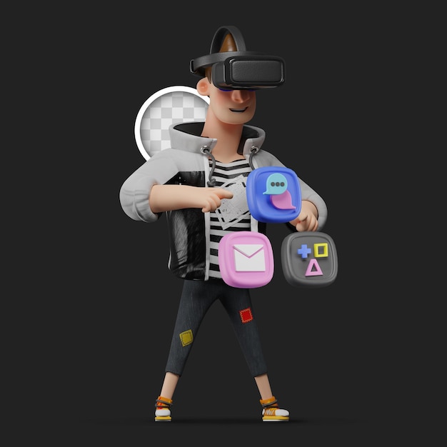 Pesquisando aplicativos com vr. Ilustração 3D
