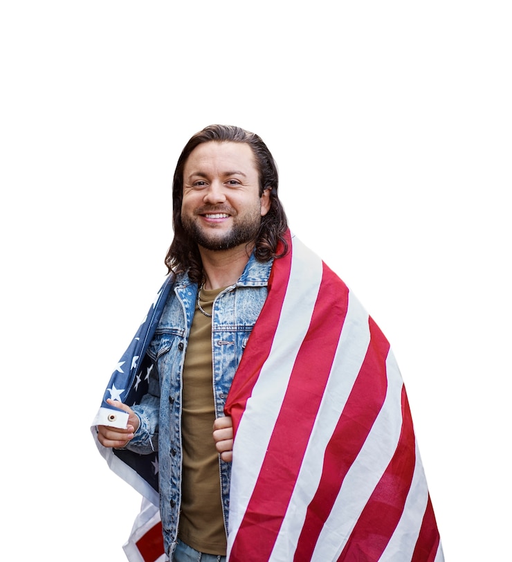PSD grátis pessoa com bandeira americana isolada