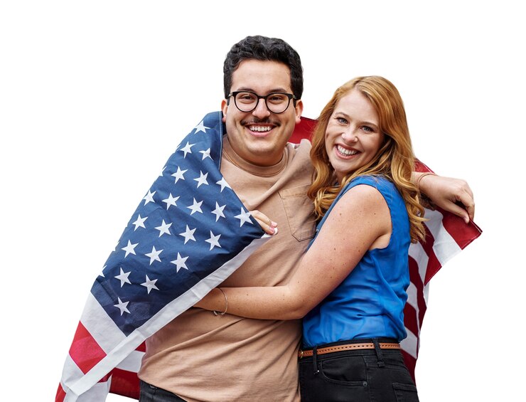 PSD grátis pessoa com bandeira americana isolada