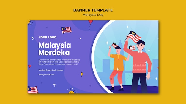 PSD grátis pessoas ao ar livre aplaudindo o modelo da web de banner do dia da malásia