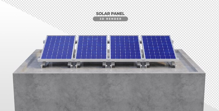 PSD grátis placas de energia solar em base de alumínio com concreto 3d renderização realista