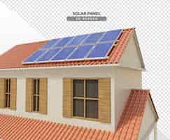 PSD grátis placas de energia solar no telhado da casa em renderização 3d realista