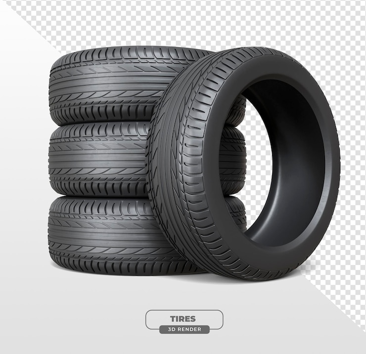PSD grátis pneumático de carro em renderização 3d com fundo transparente