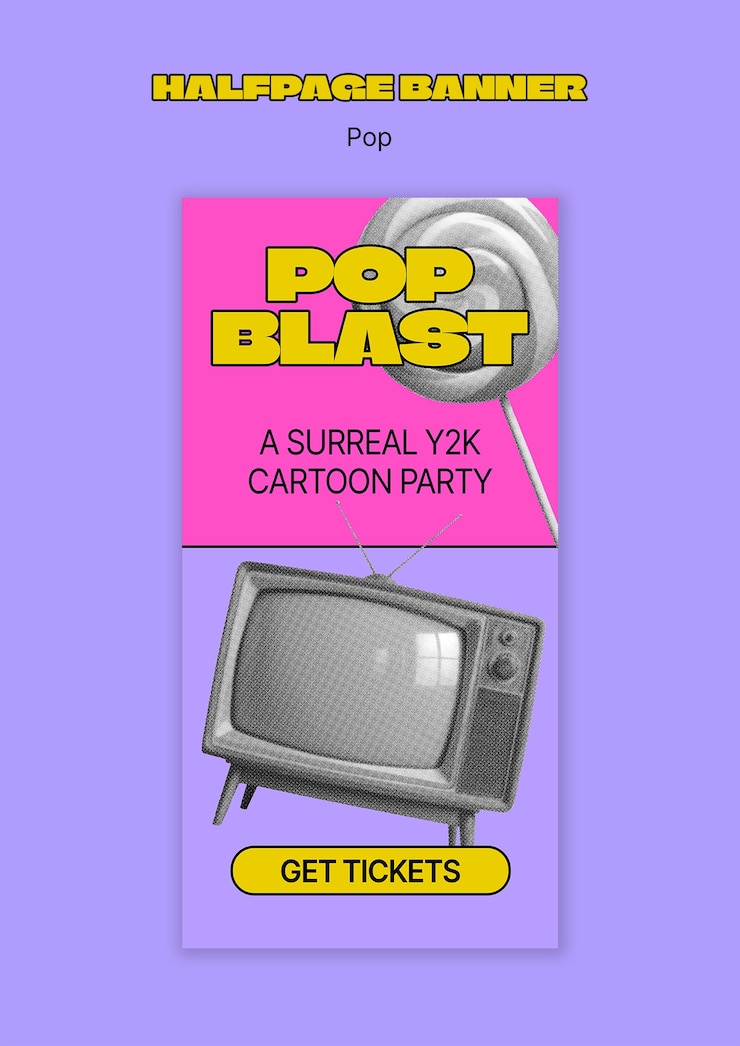 PSD grátis pop blast: um anúncio surrealista de uma festa de desenhos animados do y2k