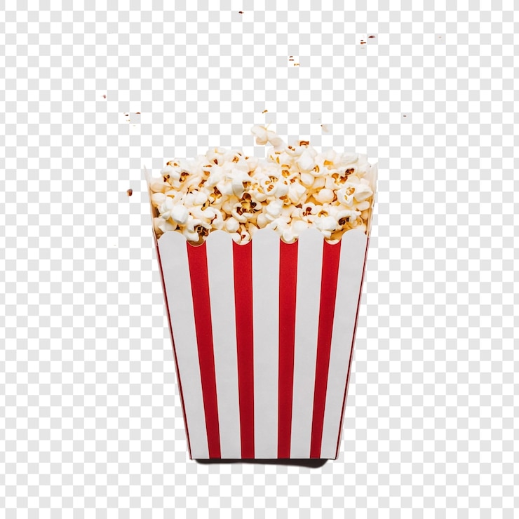 PSD grátis popcorn delicioso em um balde de listras vermelhas e brancas