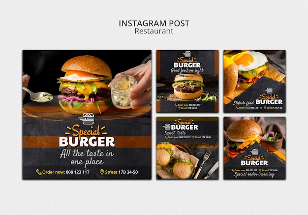 Post de instagram de restaurante de hambúrguer delicioso
