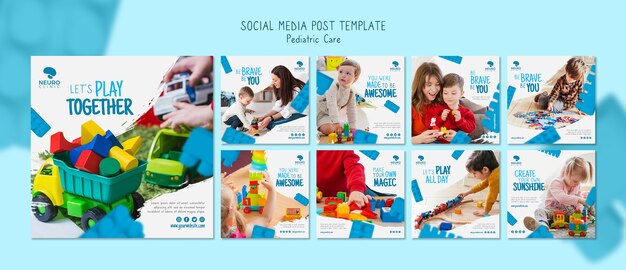 Post de mídia social de conceito de atendimento pediátrico