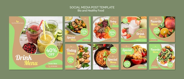 PSD grátis post de mídia social saudável e com alimentos biológicos