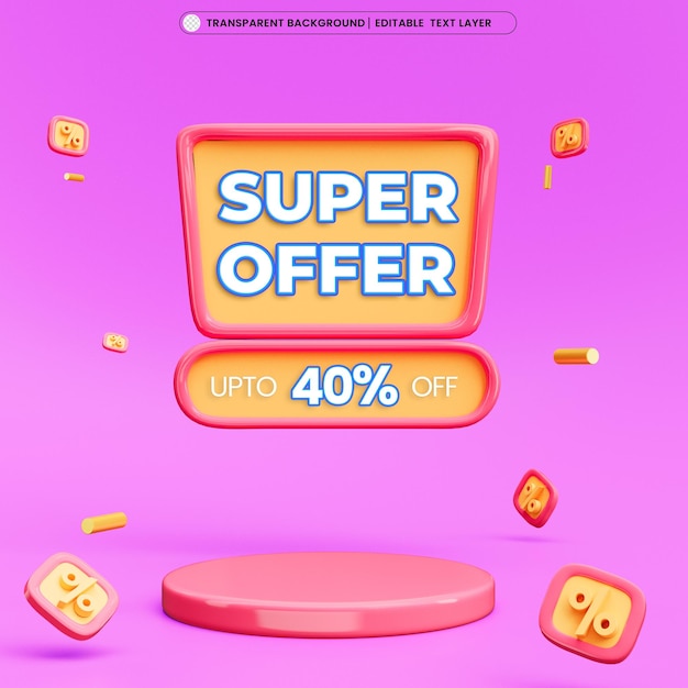 PSD grátis post de modelo de mídia social 3d de banner de super oferta com pódio de espaço em branco para produto