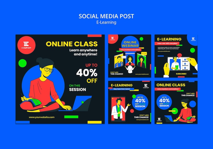 PSD grátis postagem de mídia social da plataforma de e-learning