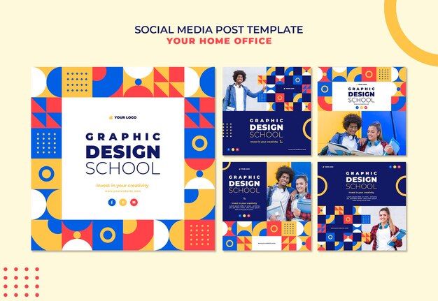 Postagem de mídia social escolar de design gráfico