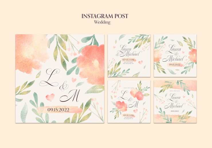 PSD grátis postagem do instagram de celebração de casamento em aquarela